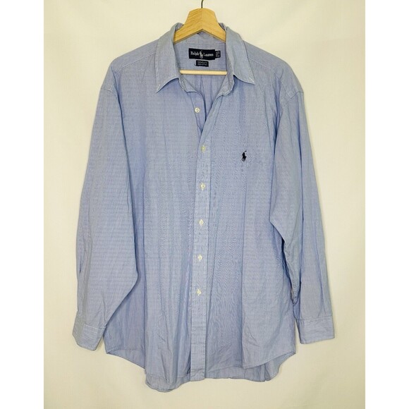Ralph Lauren Yarmouth Blue Striped Long Sleeve Button Up Shirt Men's 17-34 - Picture 1 of 14